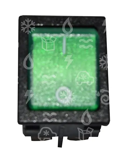 vypínač kolébkový jednoduchý, 35 x 25 mm, 16A, zelený, (I/O), 4 kontakty,